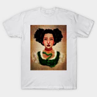 Gothic Witch Girl With Natural Hair and Emerald Green Snake Manga Style Digital Art Lilith T-Shirt